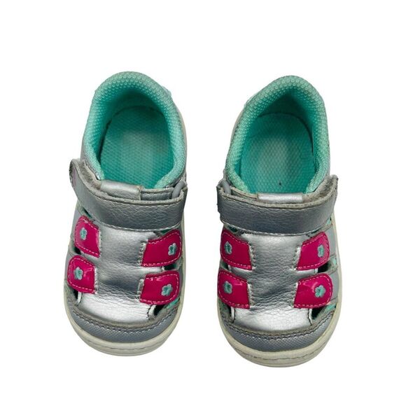 Stride Rite Soft Motion Silver Pink Flowers Shoes Sandals Size 5.5 - Picture 4 of 10